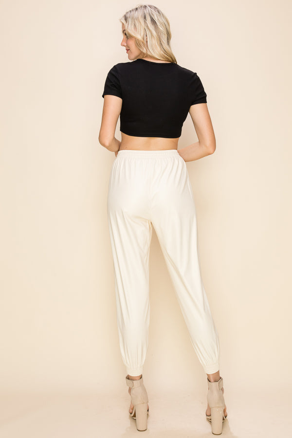 High Waist Long Jogger Leather Pants