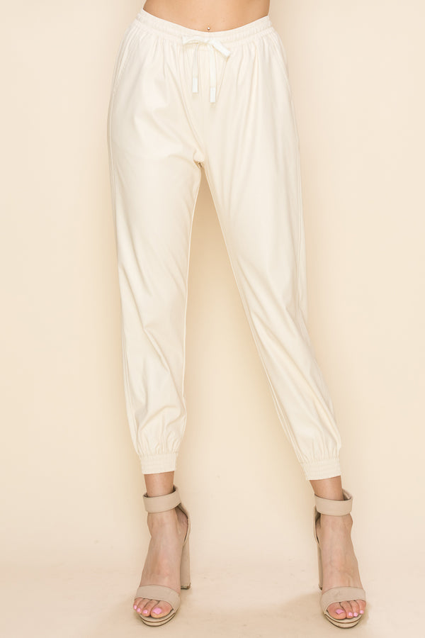 High Waist Long Jogger Leather Pants