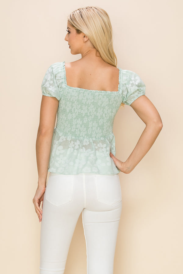 Floral print top with front slits and ties