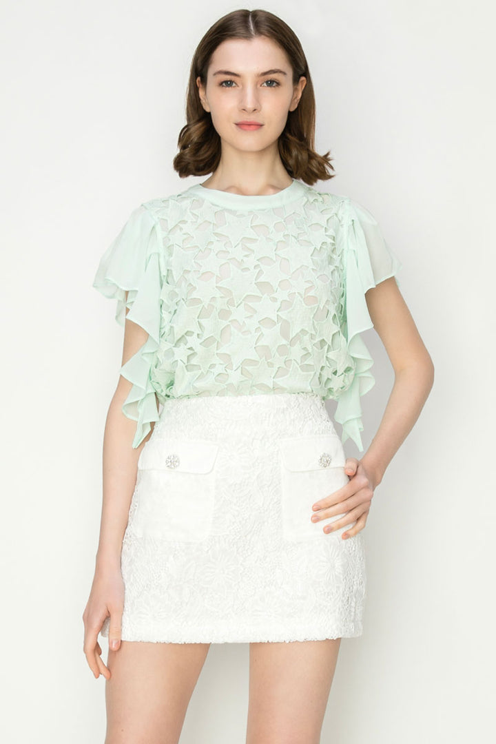 Star Cutwork Butterfly Short Sleeve Top