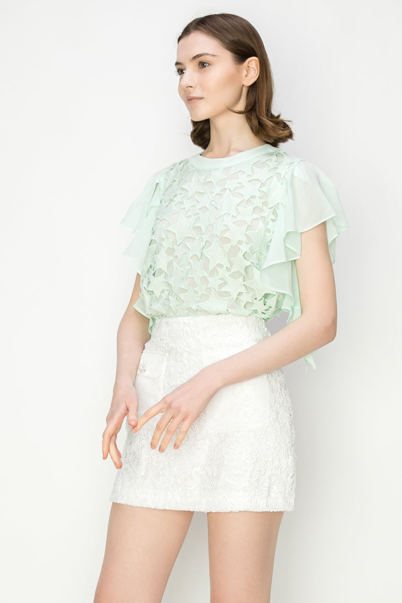 Star Cutwork Butterfly Short Sleeve Top