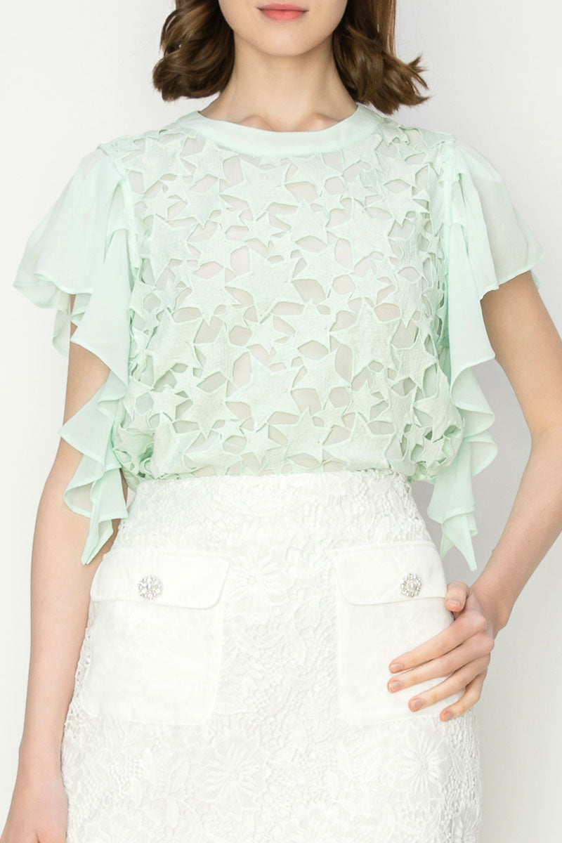 Star Cutwork Butterfly Short Sleeve Top