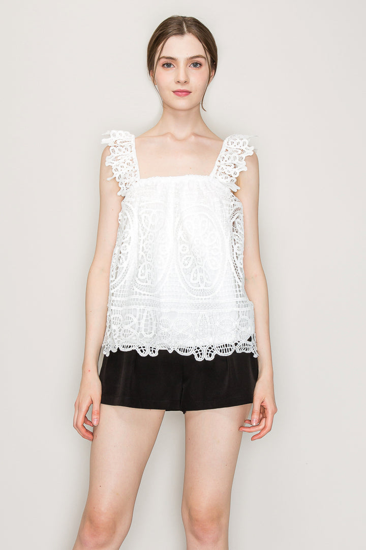 Sleeveless Linen Lace Top