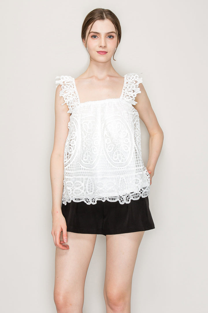 Sleeveless Linen Lace Top