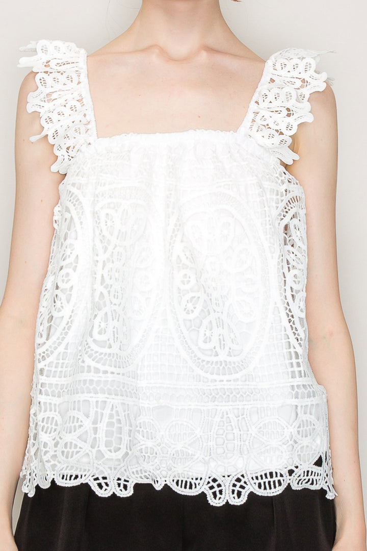 Sleeveless Linen Lace Top