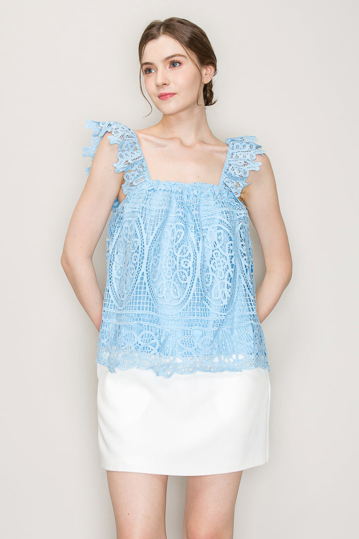 Sleeveless Linen Lace Top