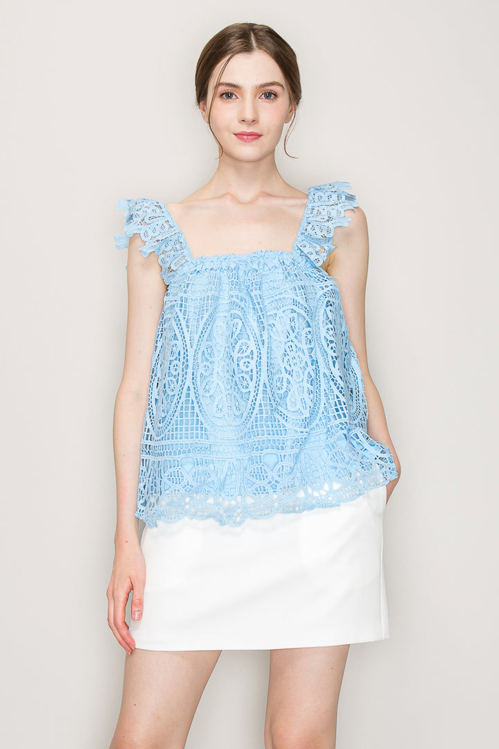 Sleeveless Linen Lace Top