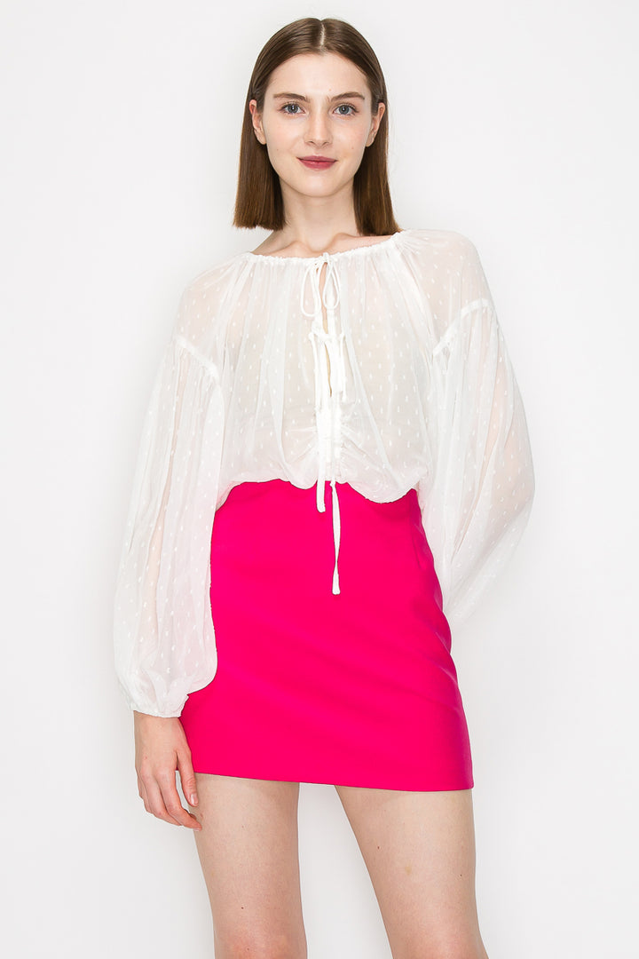 Long sleeve dots jacquard chiffon blouse top