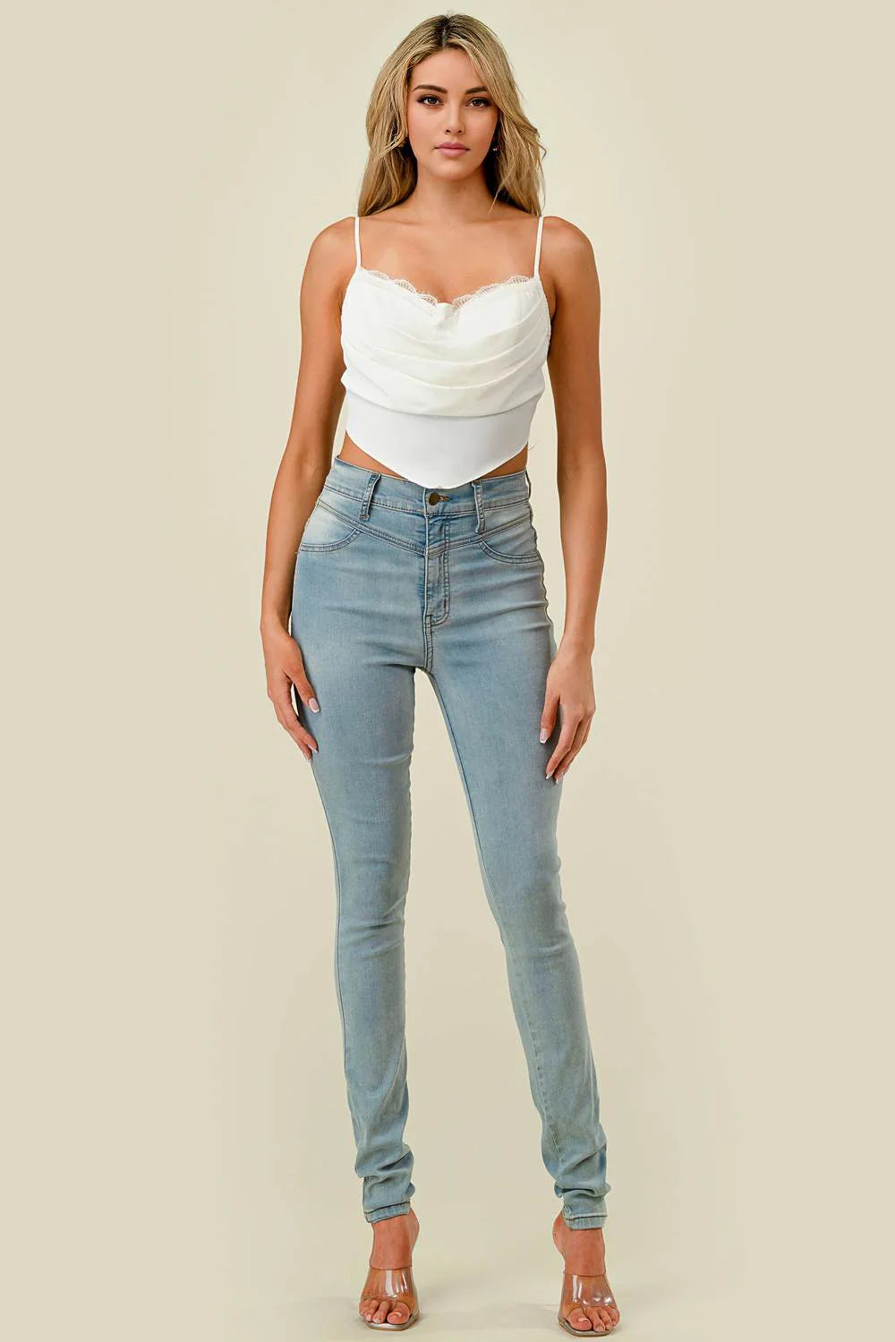 Cowl Neck Back-Tie Cropped Top