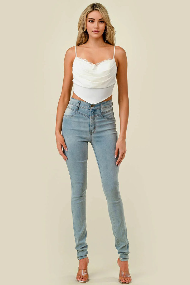 Cowl Neck Back-Tie Cropped Top
