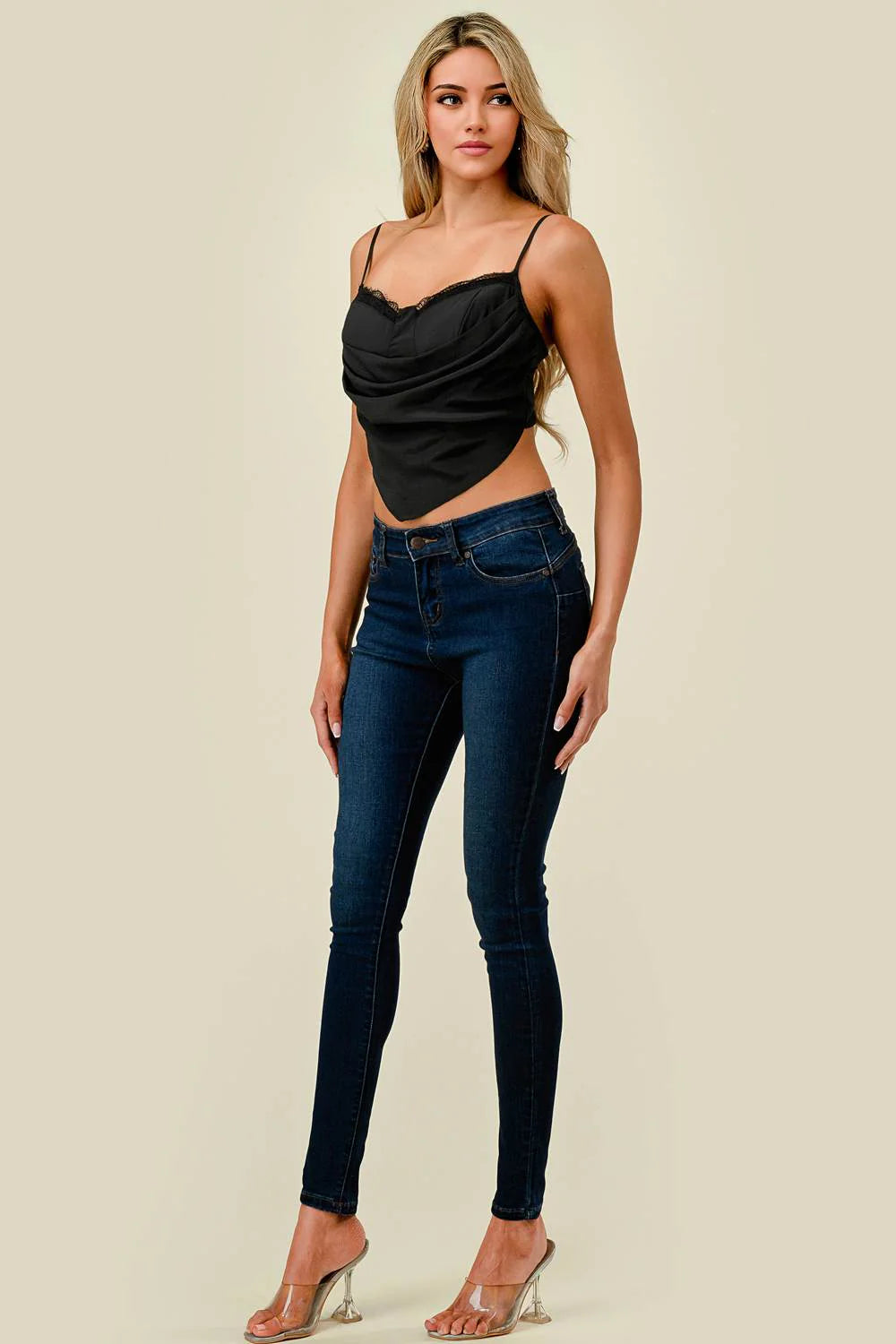 Cowl Neck Back-Tie Cropped Top
