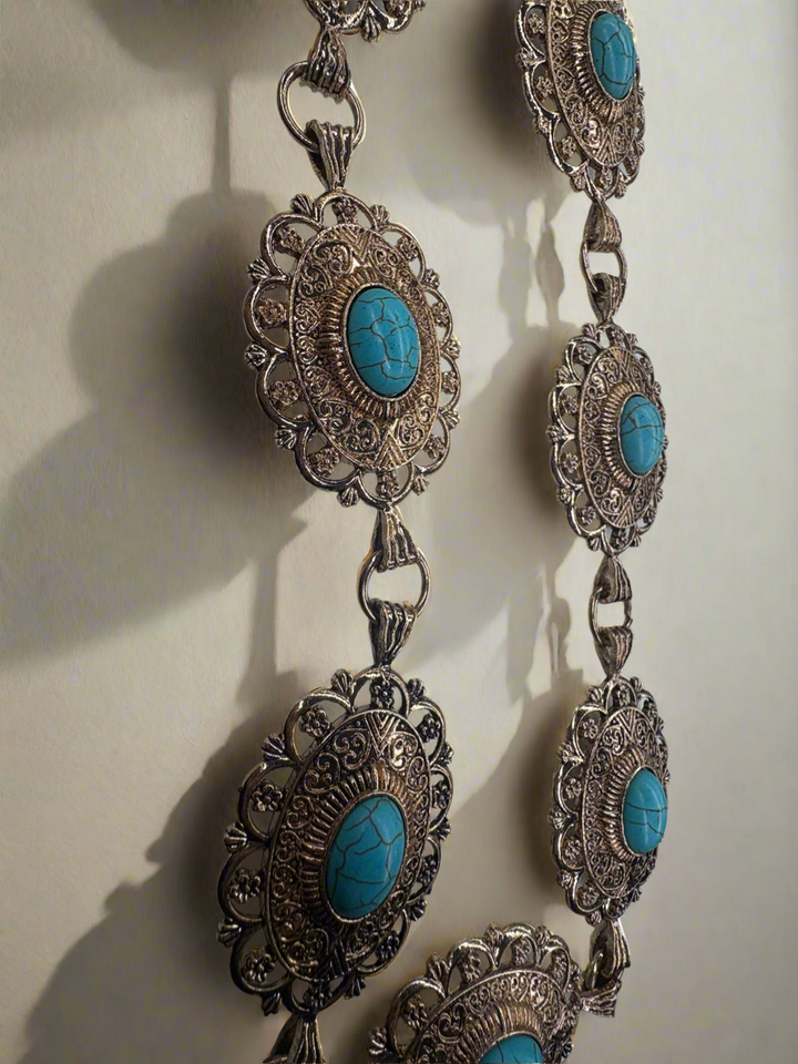 Gold Chain Belt W Turquoise Stud