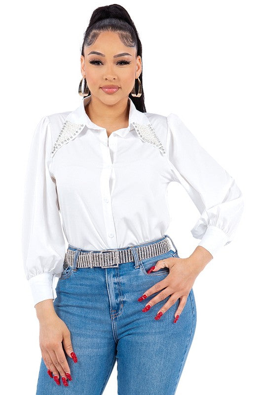 Pearl Collared Button Down Shirt