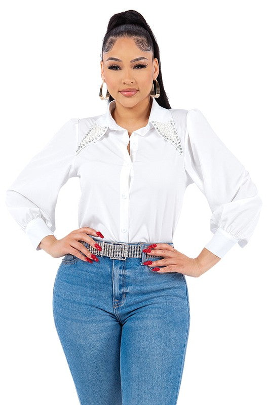 Pearl Collared Button Down Shirt