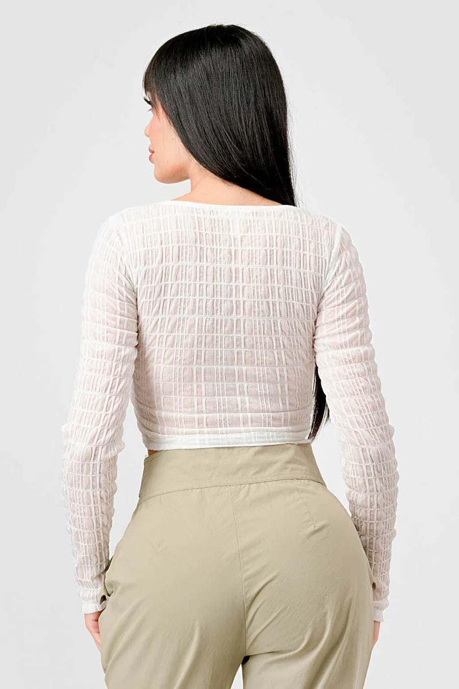 TEXTURED SWEETHEART LONG SLEEVES CROPPED TOP