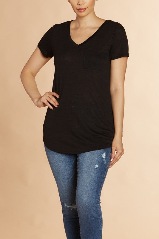 ONE POCKET, V-NECK SHORT SLEEVE BOYFRIEND TEE