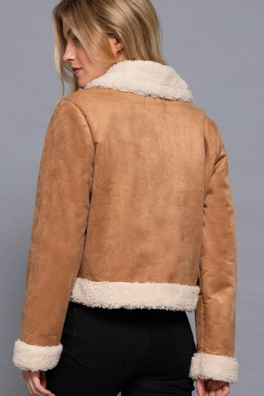 FAUX SUEDE INNER FUR BIKER JACKET