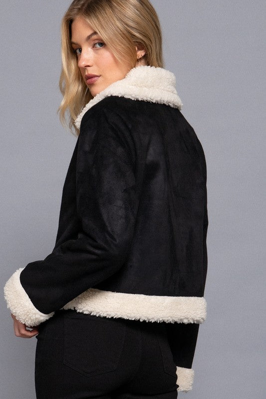 FAUX SUEDE INNER FUR BIKER JACKET