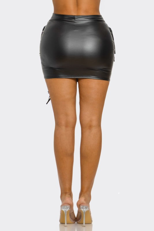 Fringe Faux Leather Mini Skirt – High Waisted