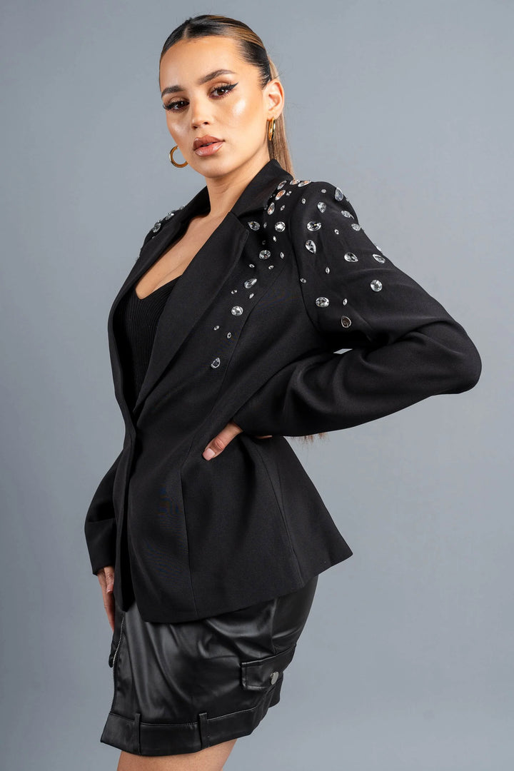 Rhinestone Embellished Blazer Jacket