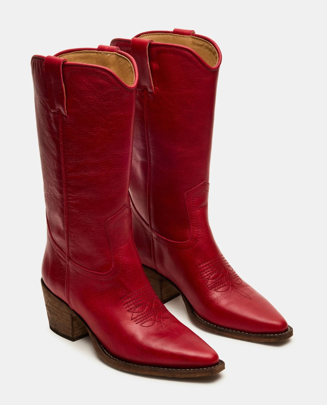 ALBANY RED LEATHER WESTERN BOOTS - STEVE MADDEN