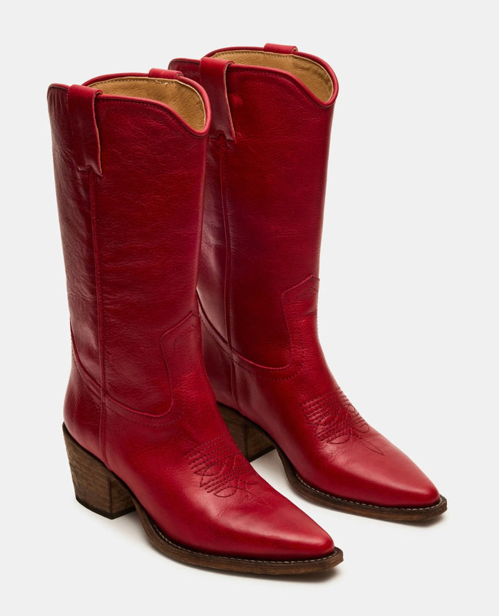 ALBANY RED LEATHER WESTERN BOOTS - STEVE MADDEN