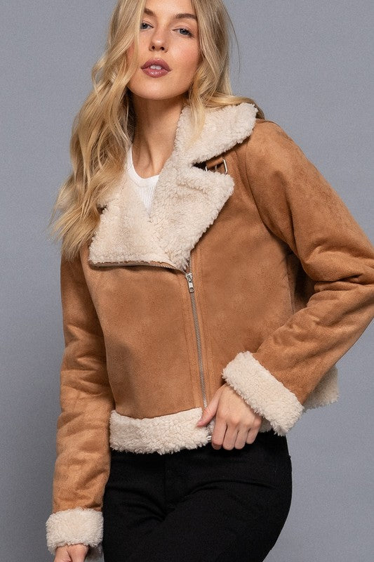 FAUX SUEDE INNER FUR BIKER JACKET