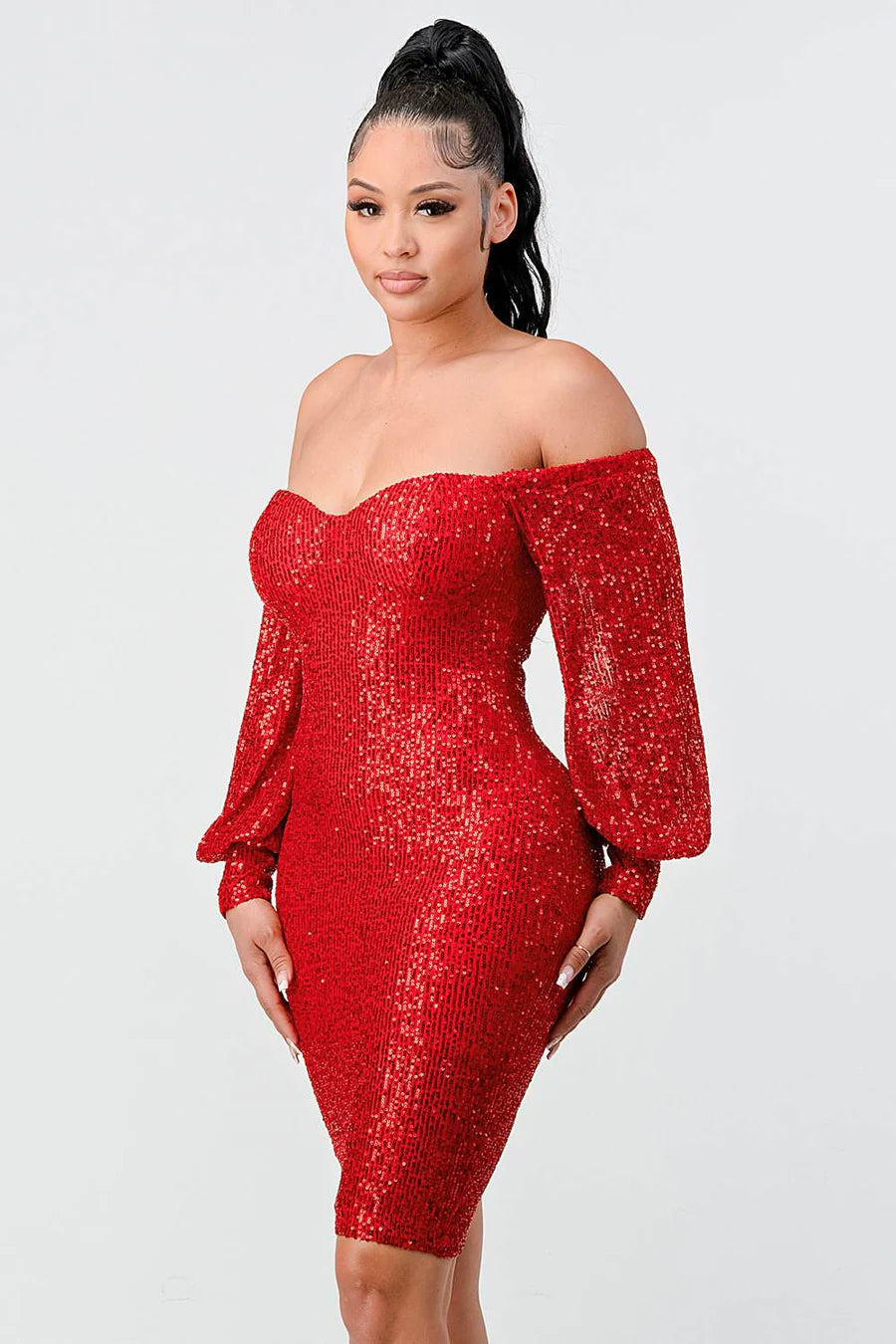 Off Shoulder Puff Sleeves Bodycon