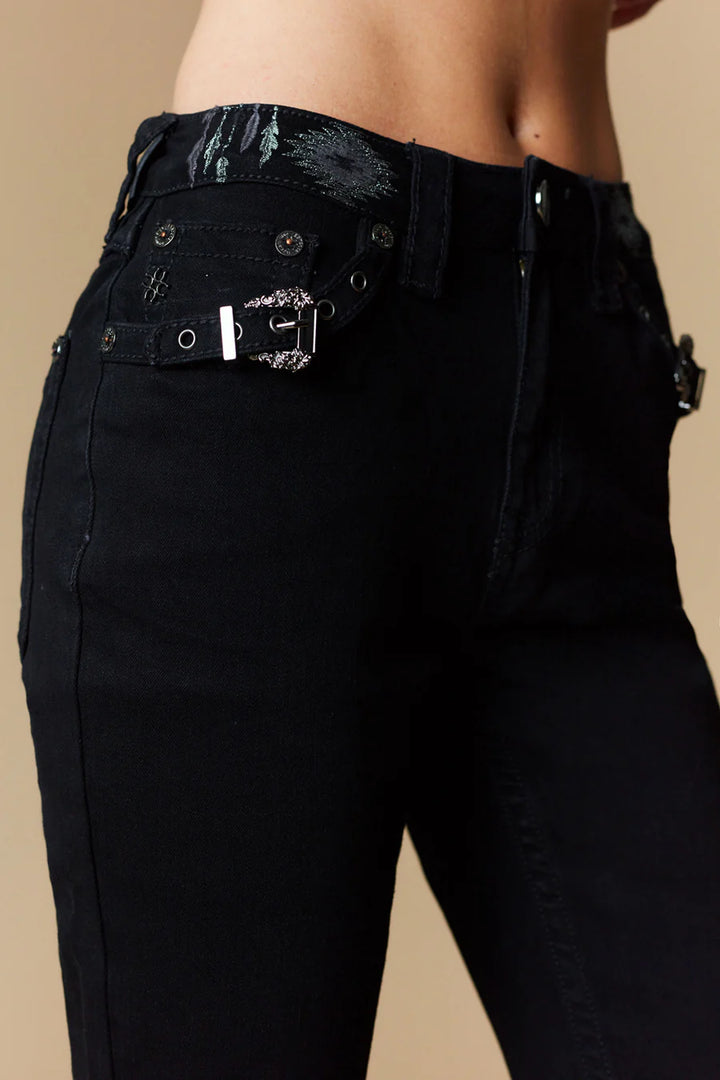 Women's Black Embellished Bootcut Jeans