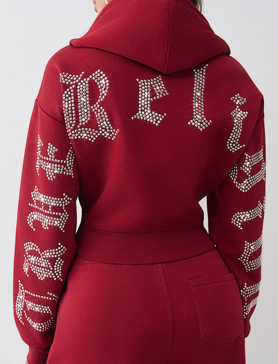 CRYSTAL LOGO CROPPED ZIP HOODIE