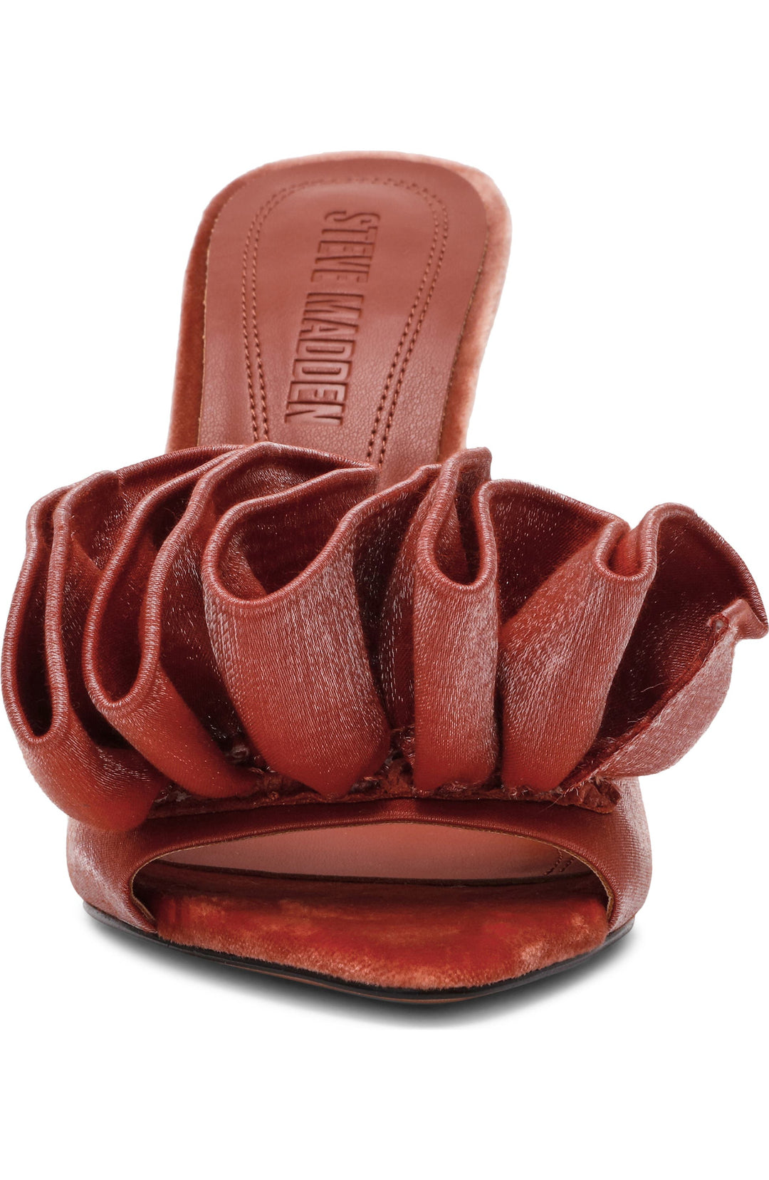 Affinity Satin Ruffle Slide Sandals By Steve Madden