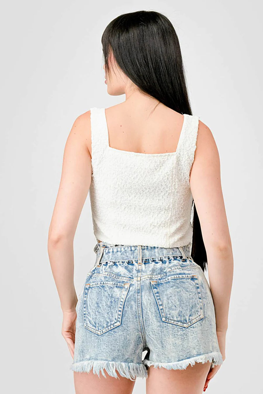 CRINKLE STRETCH KNIT SWEETHEART HOOKED BUSTIER CROPPED TOP