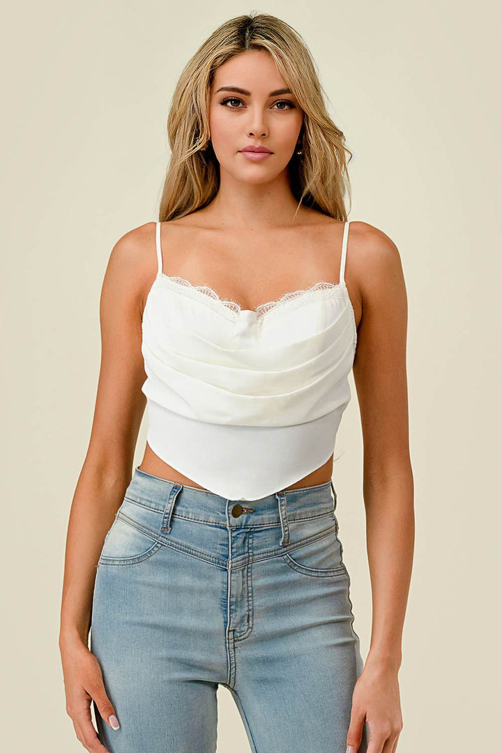 Cowl Neck Back-Tie Cropped Top