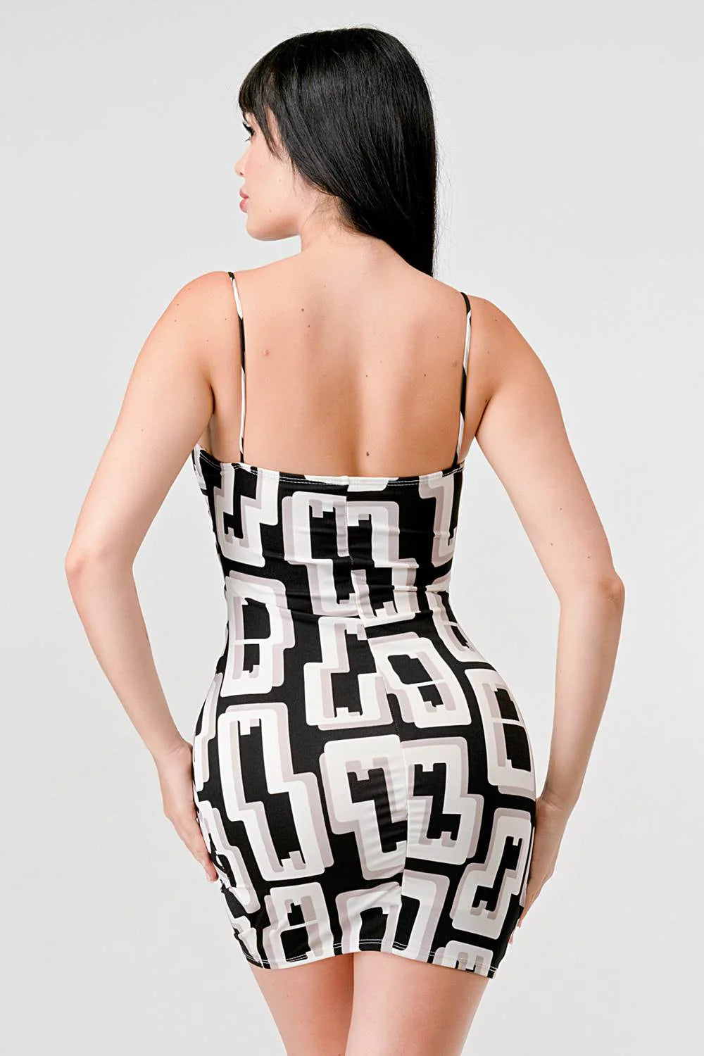 SEXY DTY PRINTED GEOMETRIC BODYCON MINI DRESS