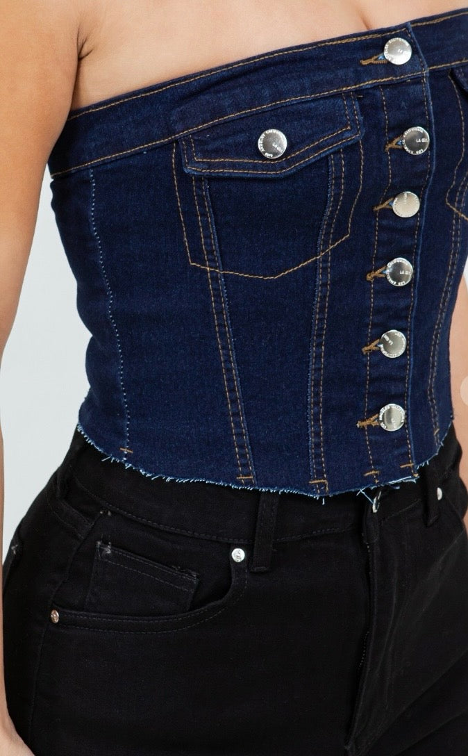 Denim Corset Top – Strapless Bustier Style