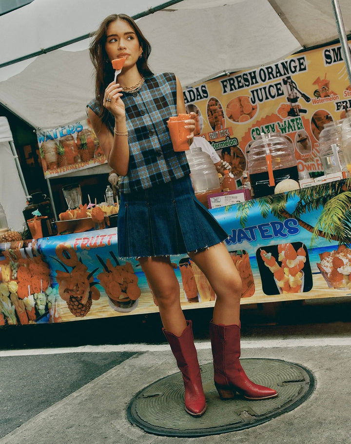 ALBANY RED LEATHER WESTERN BOOTS - STEVE MADDEN