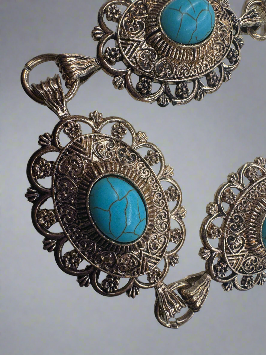 Gold Chain Belt W Turquoise Stud