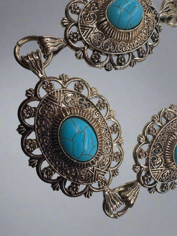 Gold Chain Belt W Turquoise Stud