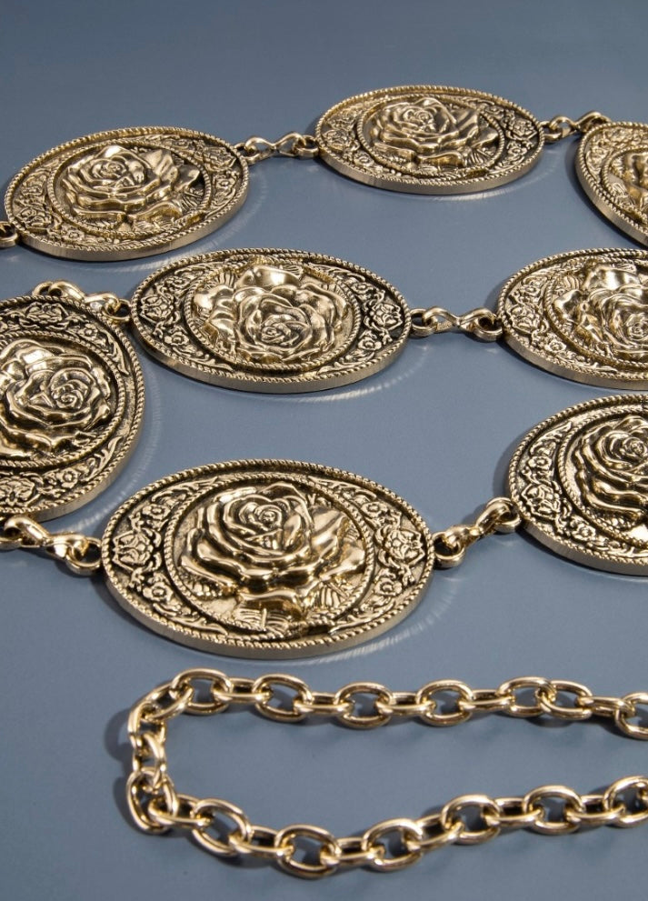 Western Engraved Flower Disc Chain Belt
