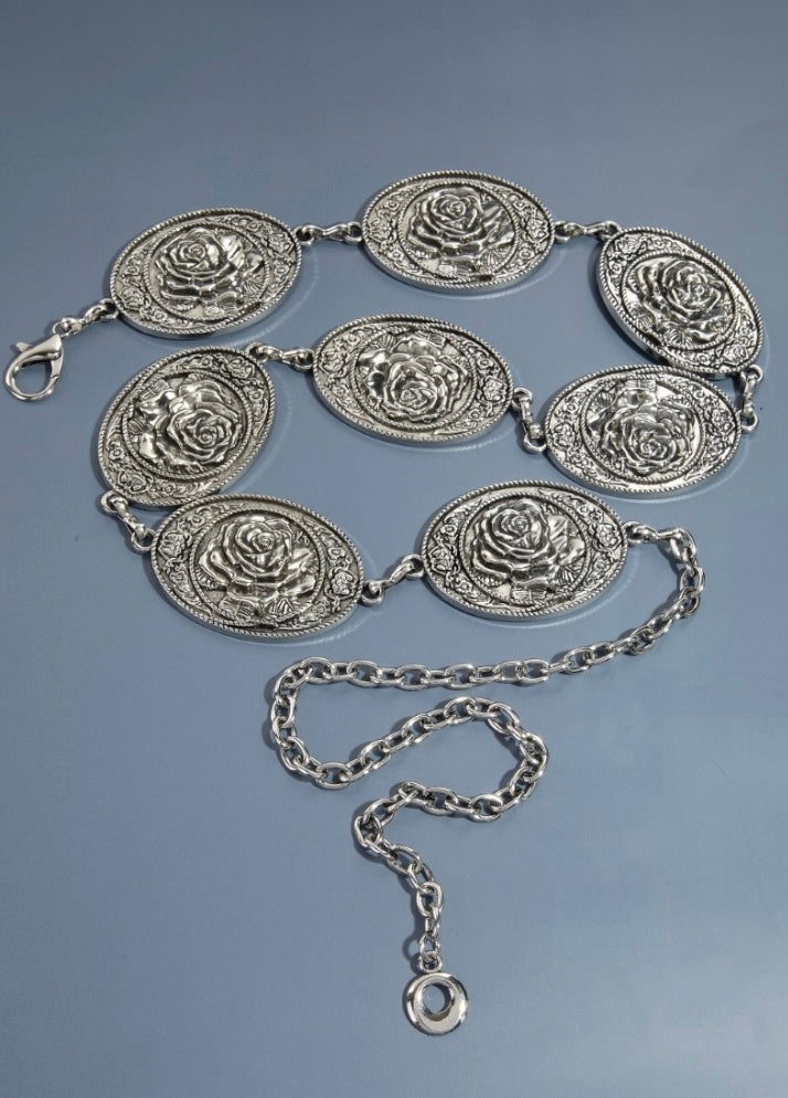 Western Engraved Flower Disc Chain Belt