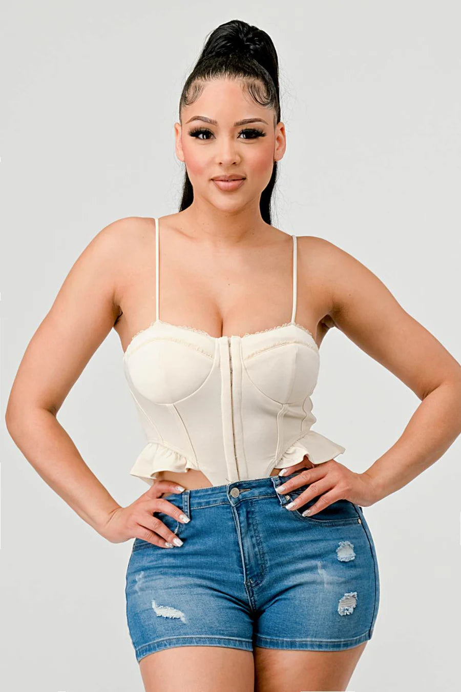 SUPER SOFT SCUBA SIDE FRILLED CAMI BODYSUIT