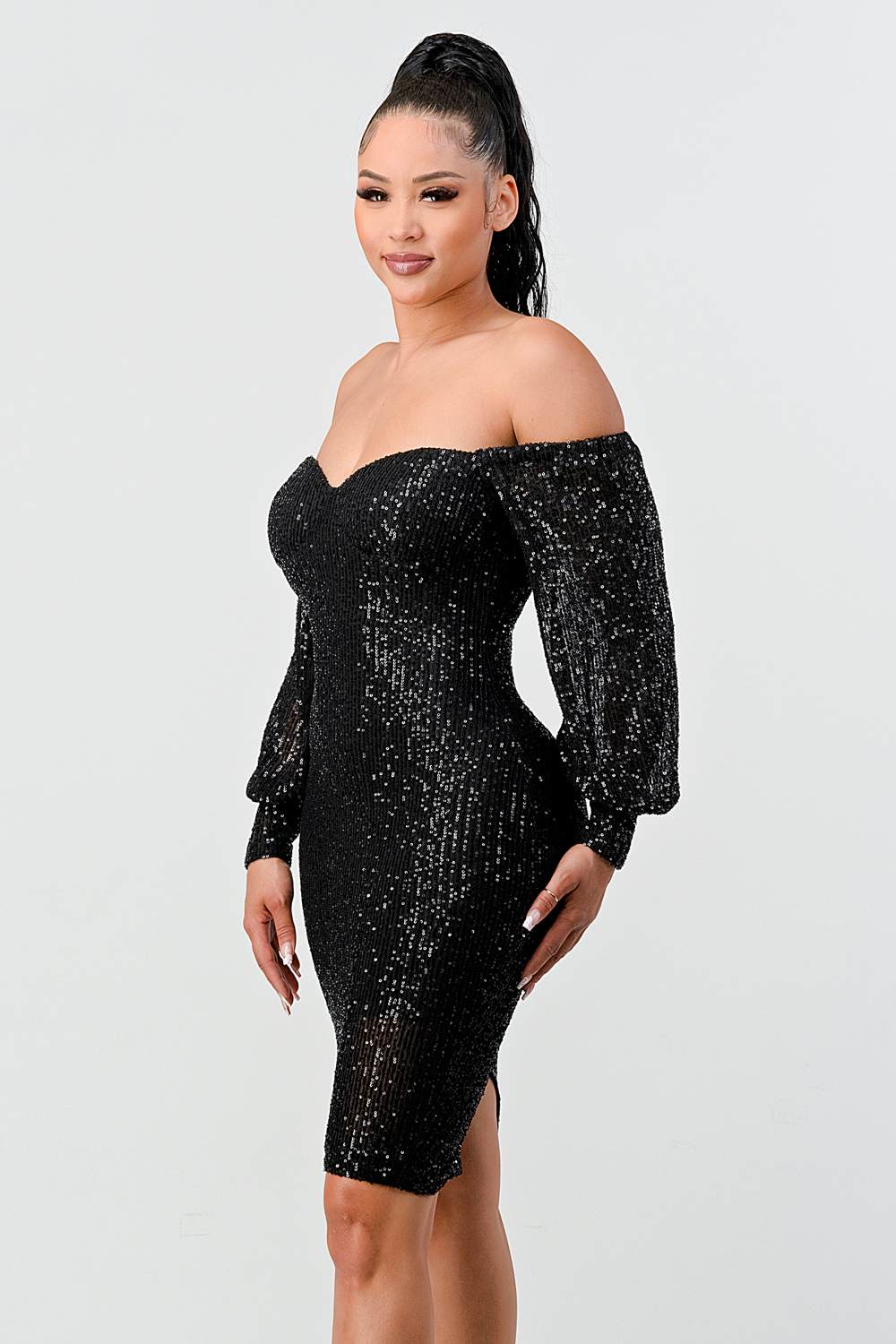 Off Shoulder Puff Sleeves Bodycon