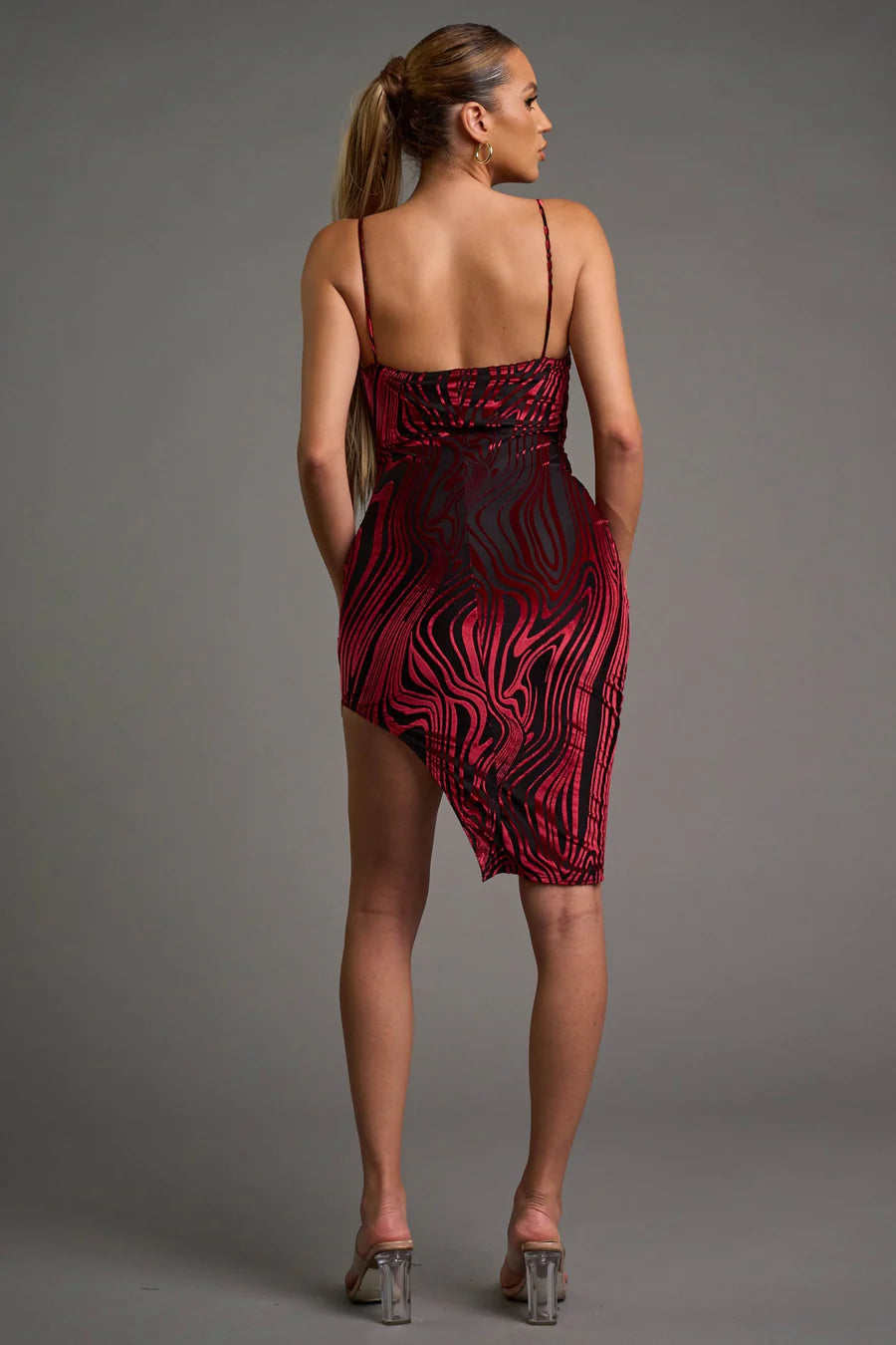 CHIC VELVET BURNOUT ASYMMETRIC \KNEE LENGTH DRESS