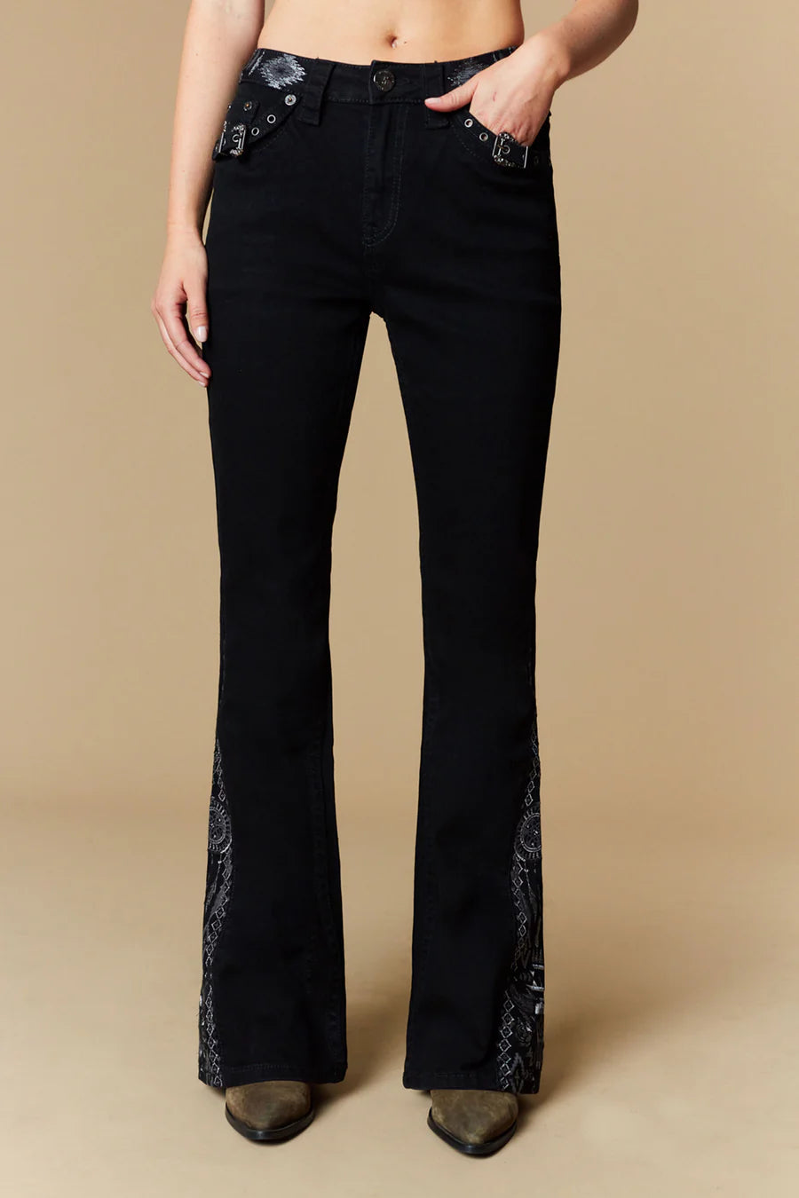 Women's Black Embellished Bootcut Jeans