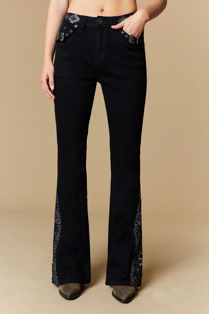 Women's Black Embellished Bootcut Jeans