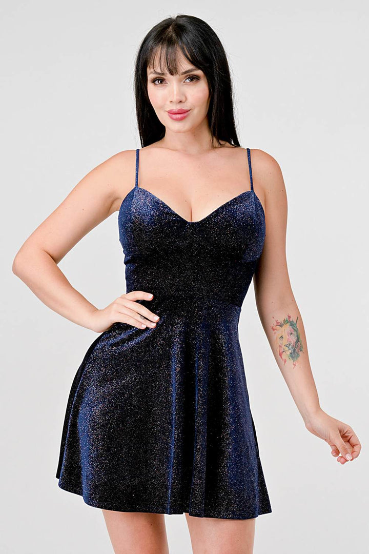 VELVET SHINY GLITTER SWEETHEART MINI DRESS