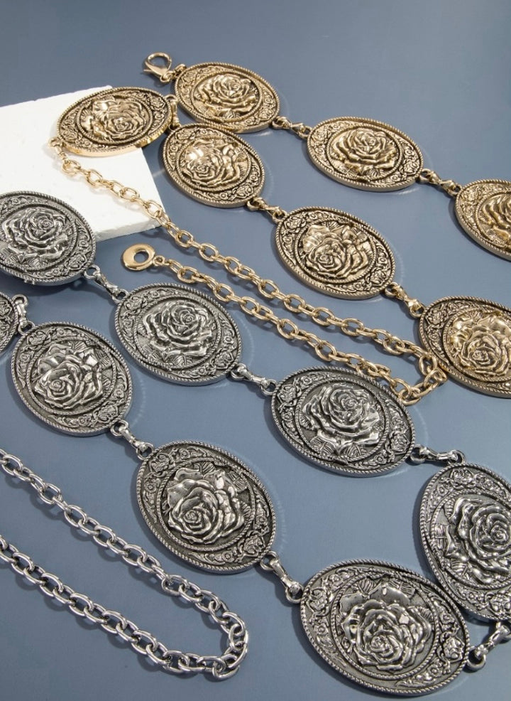Western Engraved Flower Disc Chain Belt