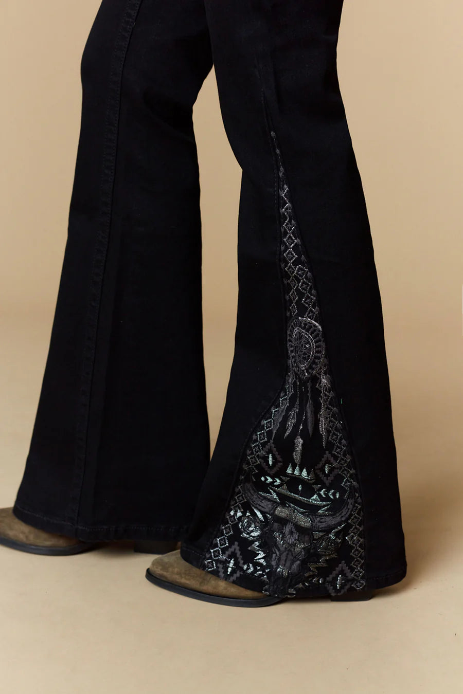 Women's Black Embellished Bootcut Jeans