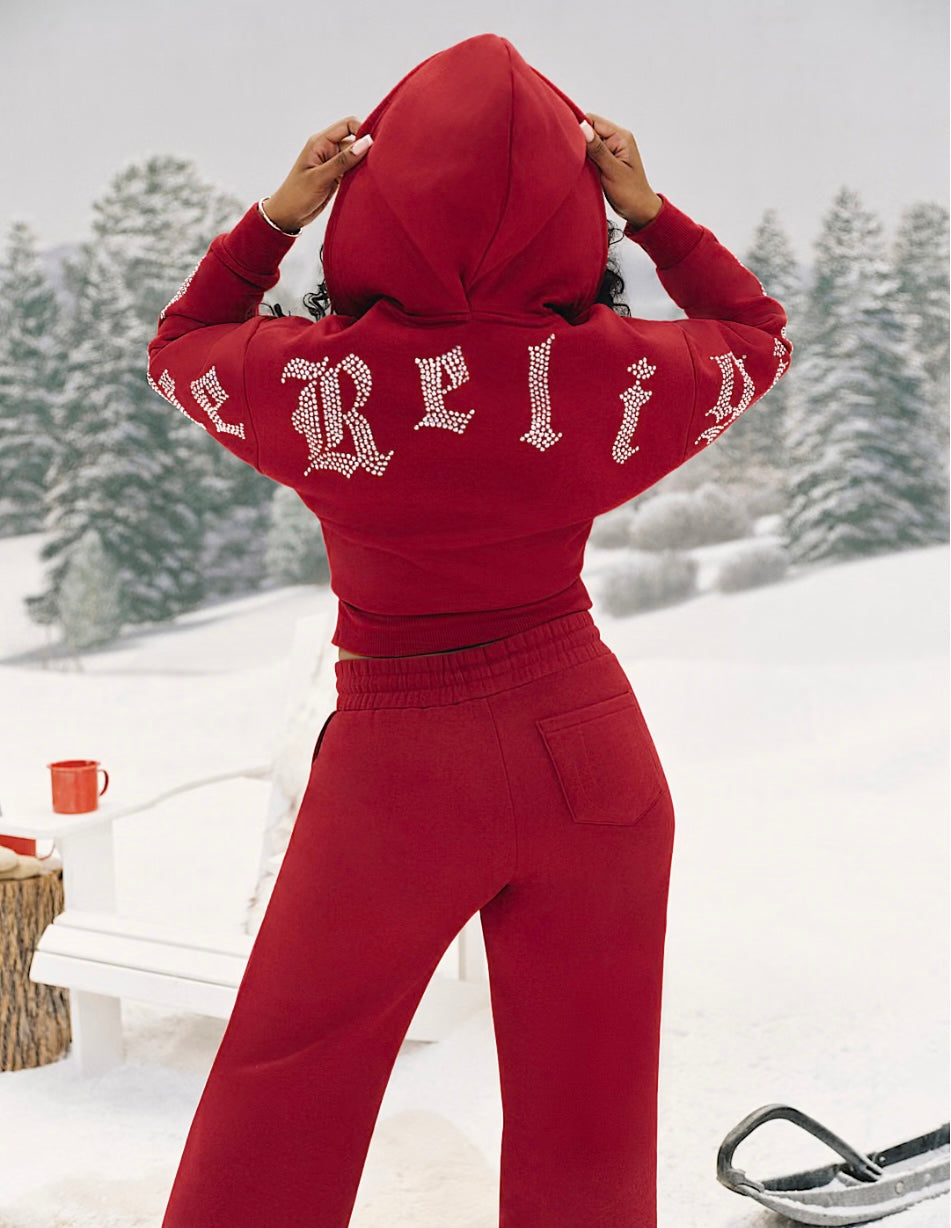 CRYSTAL LOGO CROPPED ZIP HOODIE