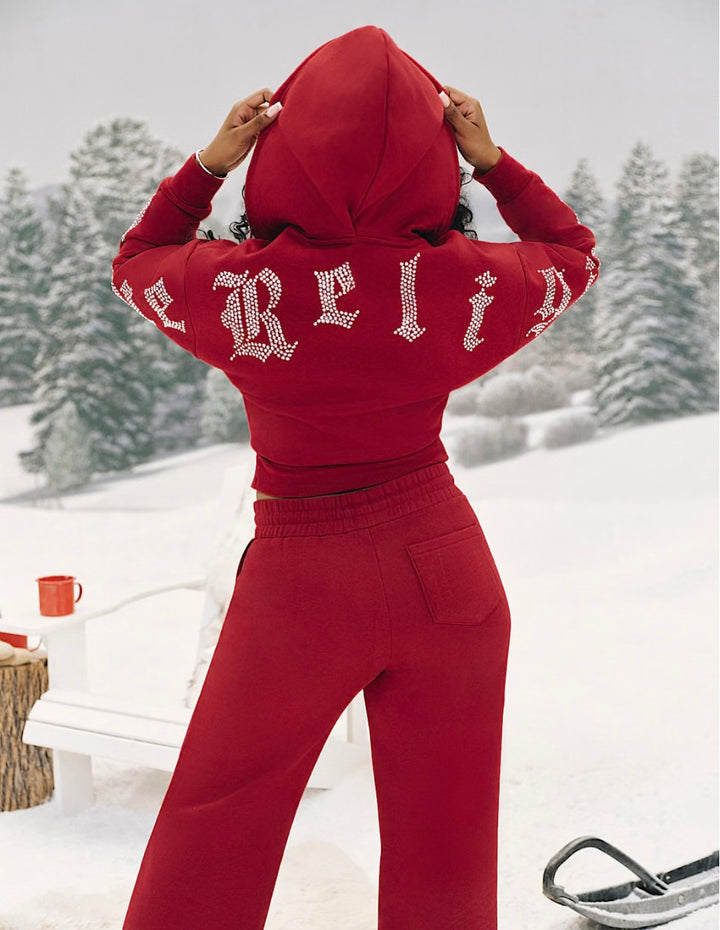 CRYSTAL LOGO CROPPED ZIP HOODIE